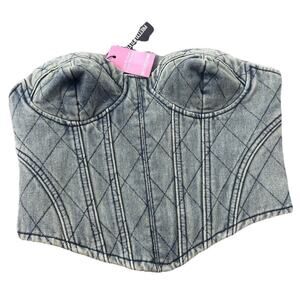 NWT Pretty Little Thing Denim acid Wash Denim Corset Bustier Crop Top Y2K Sz 4